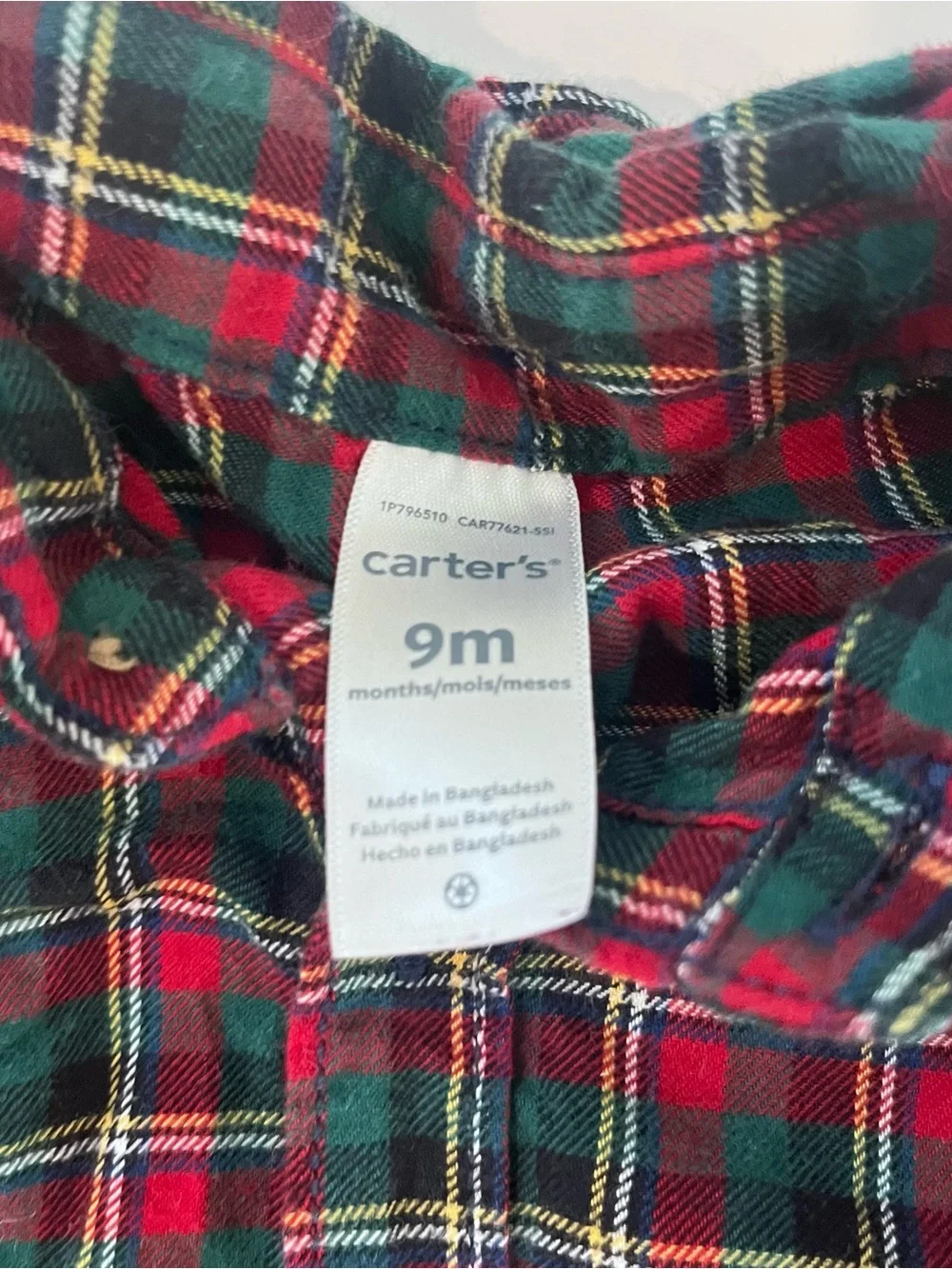 Carter's Red & Green Plaid Button-Down Shirt 9m Christmas Holiday